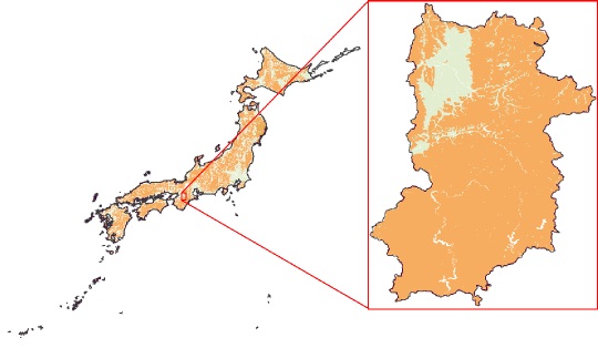 日本及び奈良県の山地分布